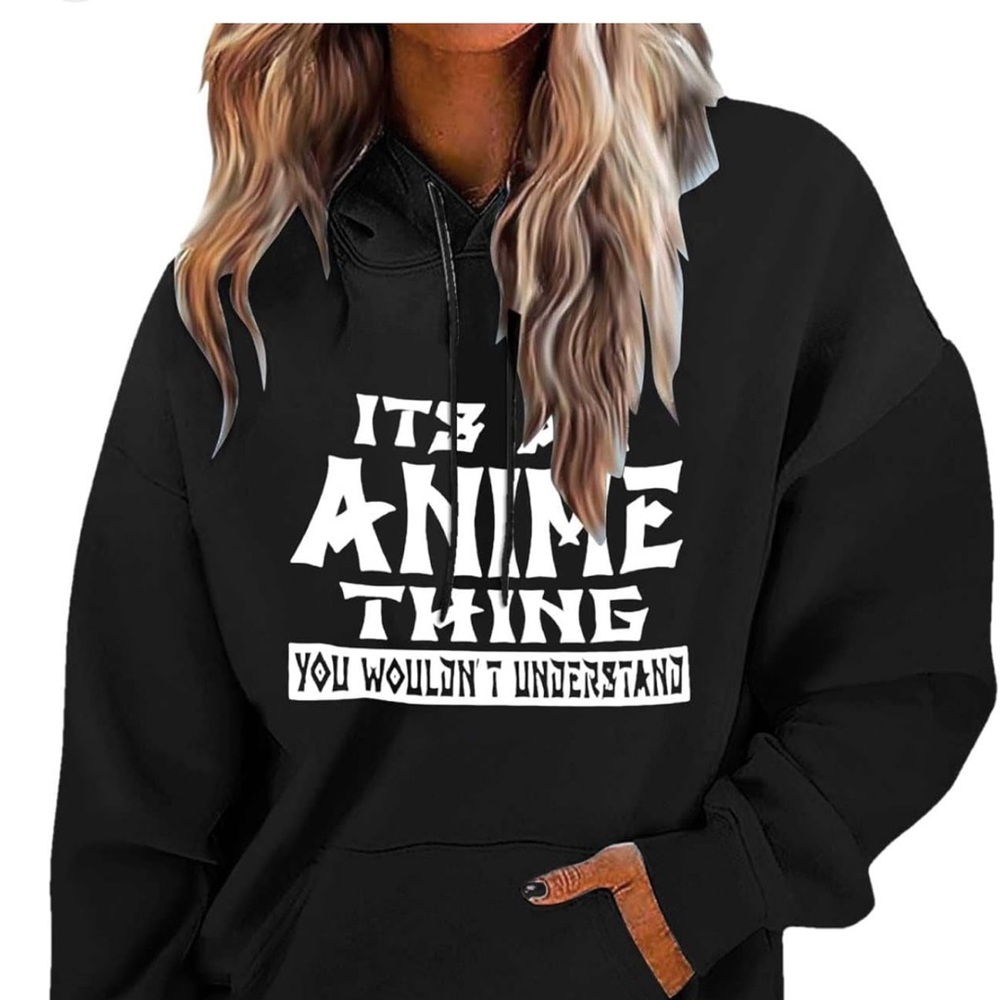 Gildan Black Oversized Hoodie Anime Graphic